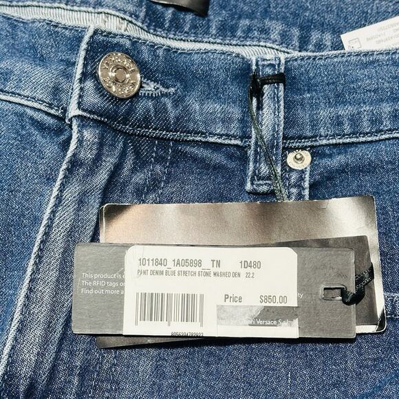 NWT Versace Men’s Size 35 Greca Jeans Blue Stone Wash Straight Leg $850 - Picture 5 of 12